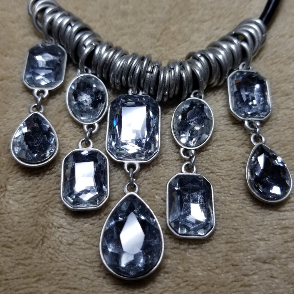 NEW Jeweled Leather Statement Necklace